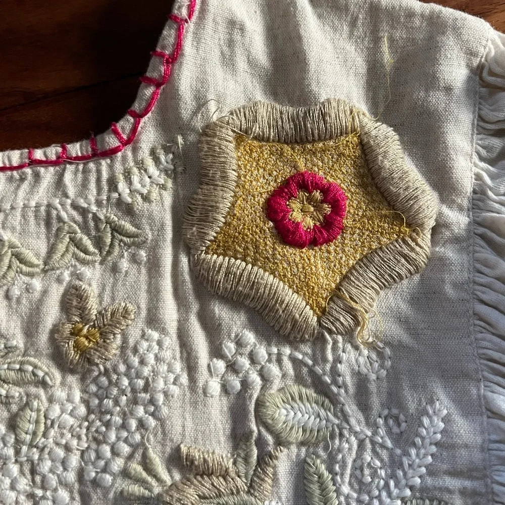 Free people Boho Embroidered Ivory Peasant Blouse with Floral Accents - Picture 6 of 9